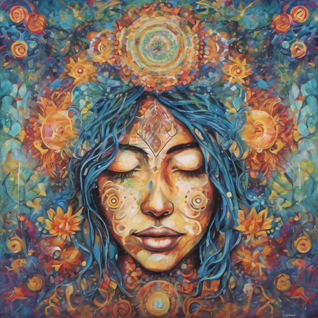 Ανθρώπινο πρόσωπο με πολύχρωμο, αφηρημένο και εμπνευσμένο σχέδιο τέχνης.