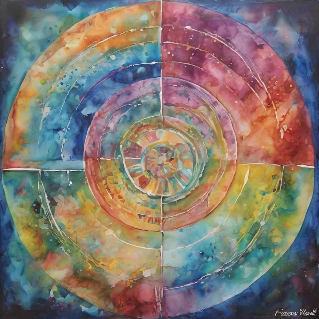 Ζωγραφική με πολύχρωμες κυκλικές γραμμές και εντυπωσιακά χρώματα, σύμβολο προσωπικής αλλαγής και εξέλιξης.